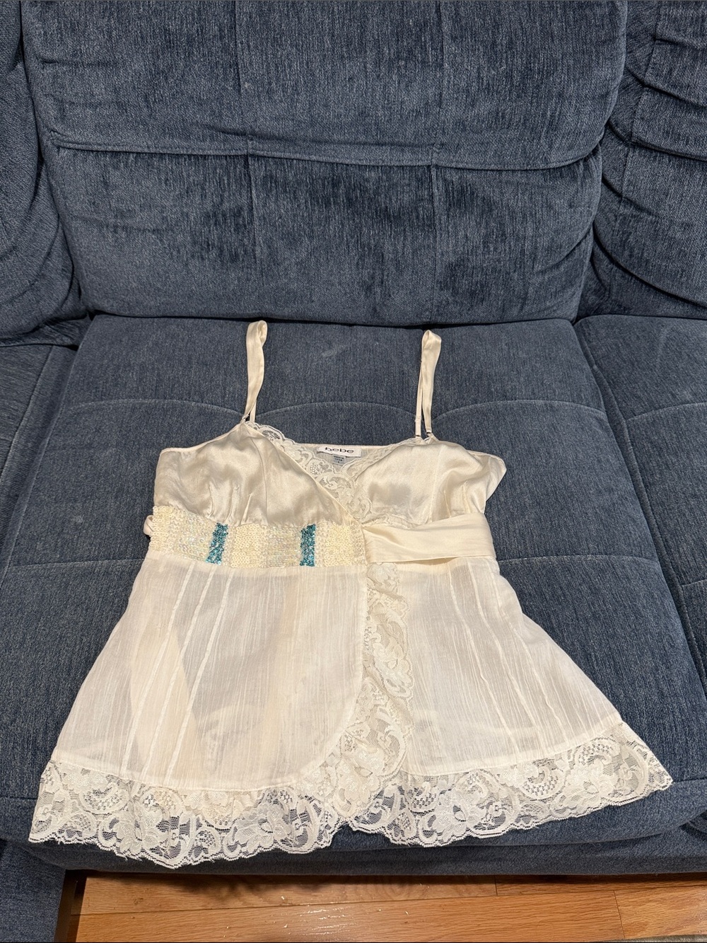 New Bebe Ivory Lace Trim Beaded Bustier Tank - size S